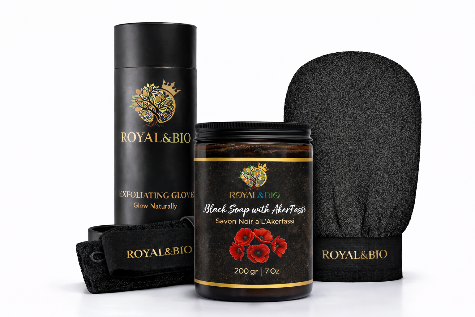 Royal Hammam Duo | Black Soap + Exfoliating Glove — ROYAL&BIO