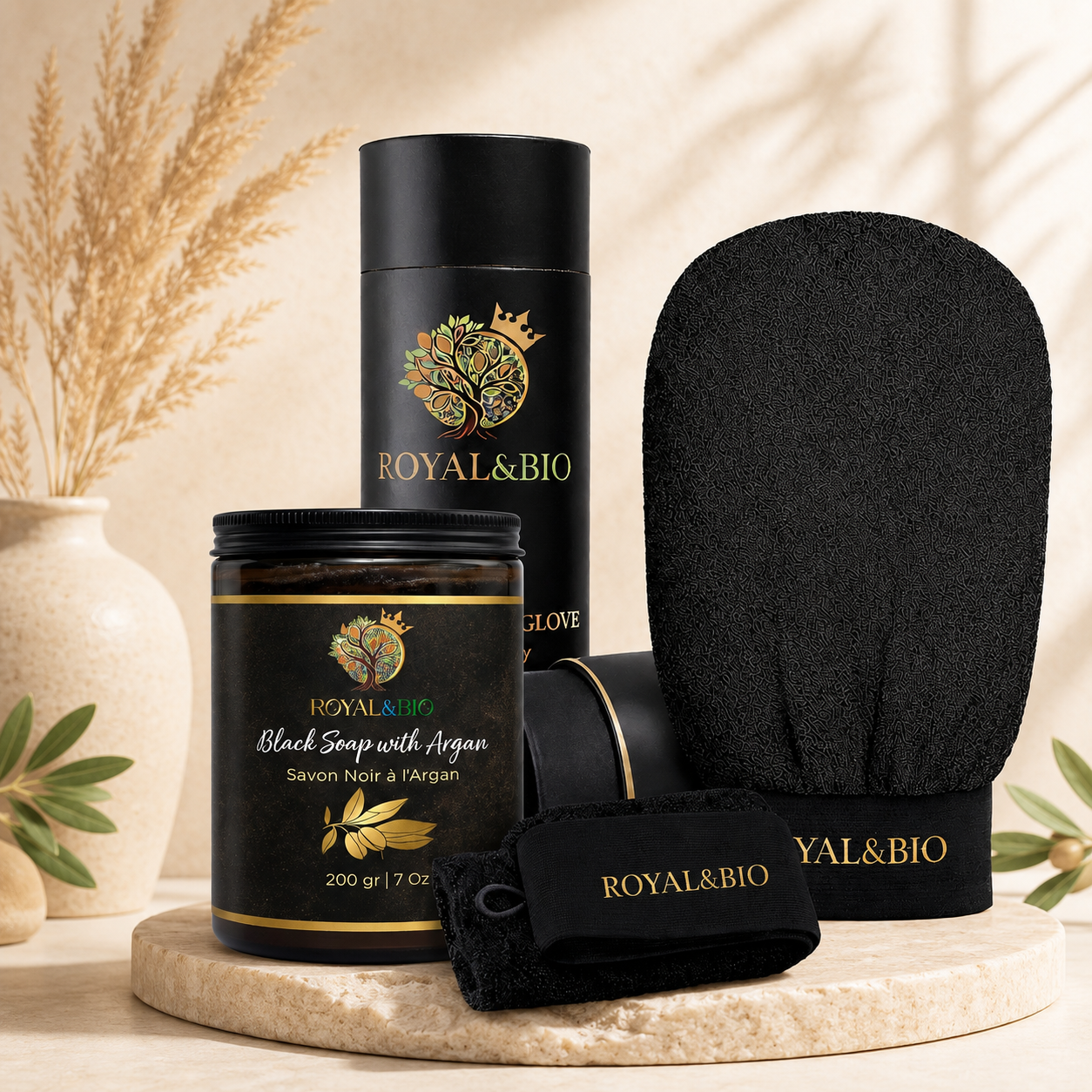 Duo Hammam Royal | Savon Noir + Gant Exfoliant — ROYAL&BIO