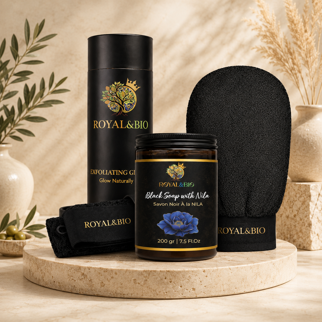 Duo Hammam Royal | Savon Noir + Gant Exfoliant — ROYAL&BIO